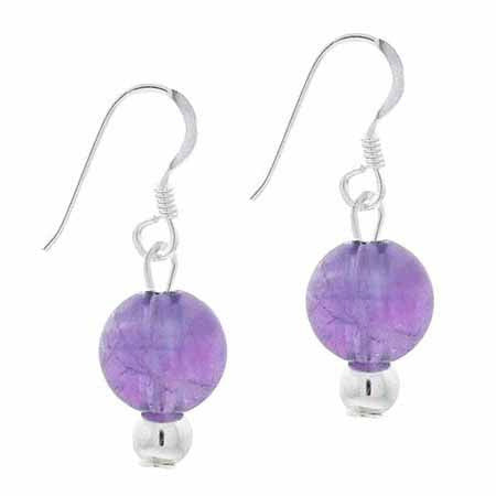 Sterling Silver 6mm Cabochon Amethyst Bead Dangle Earrings