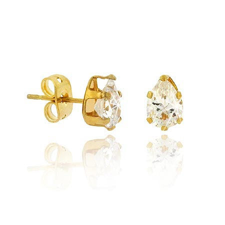 18K Gold over Sterling Silver CZ Teardrop Stud Earrings