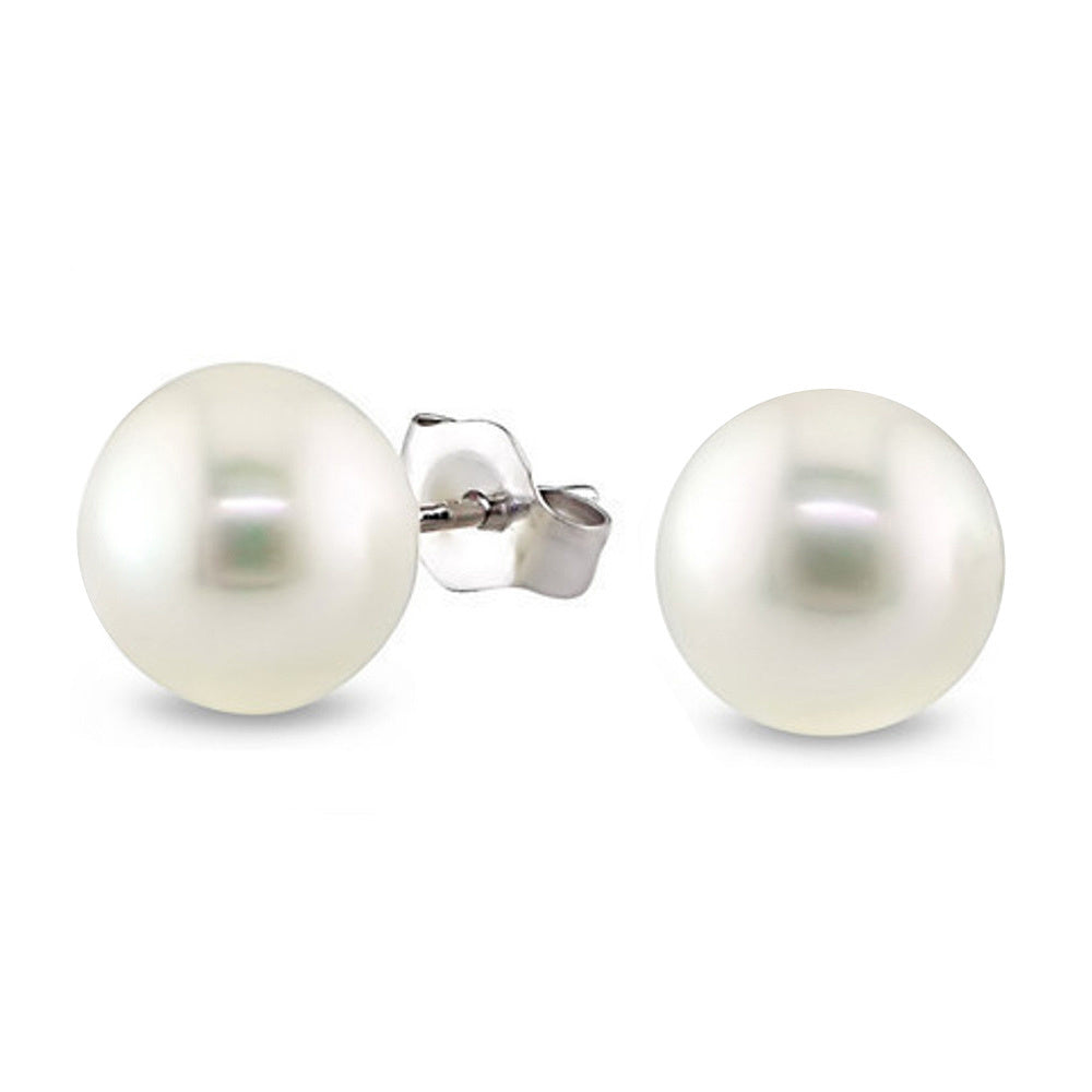 Stainless Steel 7-8mm White Freshwater Cultured Pearl Stud Earrings