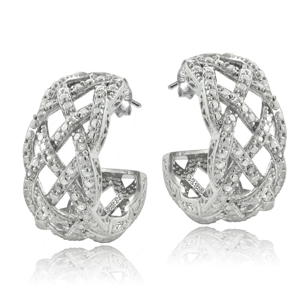 1/4 Ct Diamond Weave Half Hoop Earrings