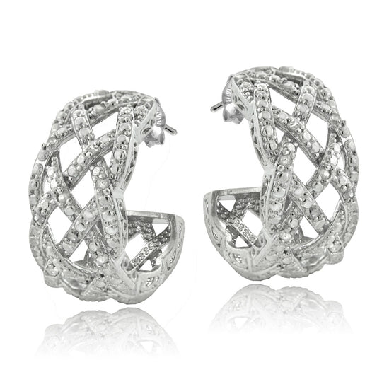 1/4 Ct Diamond Weave Half Hoop Earrings