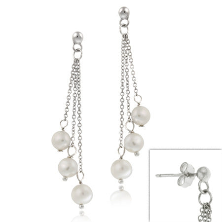 Sterling Silver White Freshwater Pearl Dangle Earrings