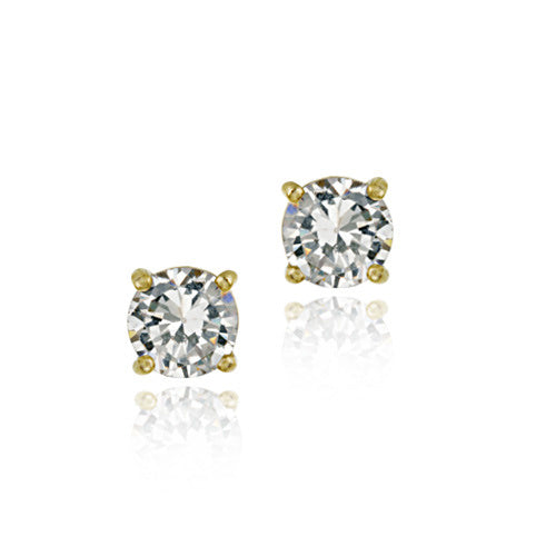 18K Gold Over Sterling Silver 7mm Round CZ Stud Earrings