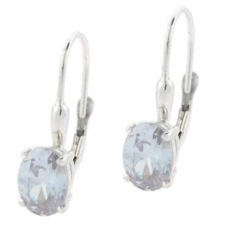 Sterling Silver Lavender CZ Oval Lever-Back Earrings