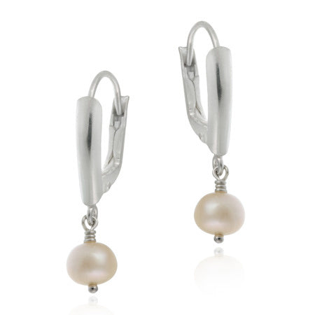 Sterling Silver Genuine Freshwater Cultured Pink Pearl Lever-Back Earrings