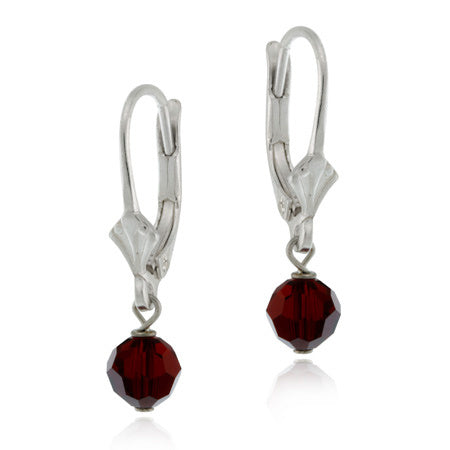 Sterling Silver Red Swarovski Elements Lever-Back Earrings