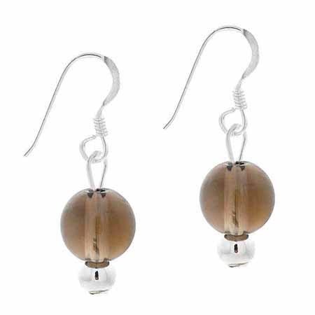 Sterling Silver 6mm Smokey Quartz Bead Dangle Earrings