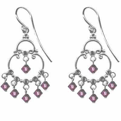 Sterling Silver Amethyst CZ & Purple Swarovski Elements Chandelier Earrings