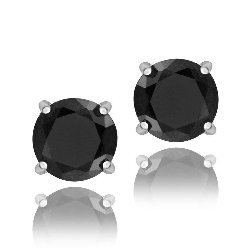 Sterling Silver Black CZ 6mm Round Stud Earrings