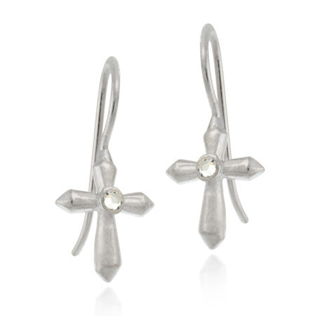 Sterling Silver CZ Cross Drop Earrings