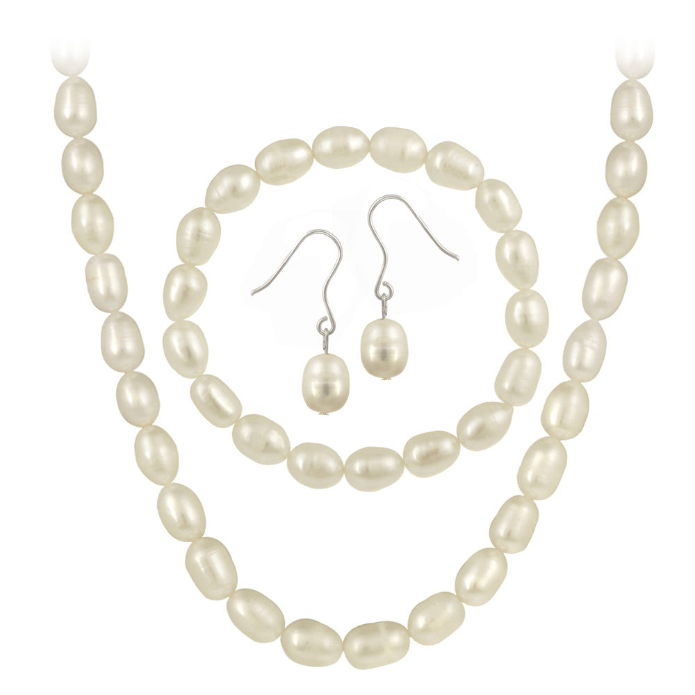 Sterling Silver Freshwater Cultured Pearl Jewelry Necklace, Bracelet Earring Set