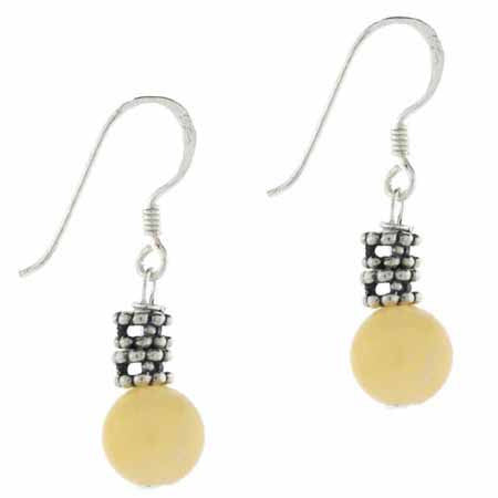 Sterling Silver Aragonite Bali Bead Dangle Earrings