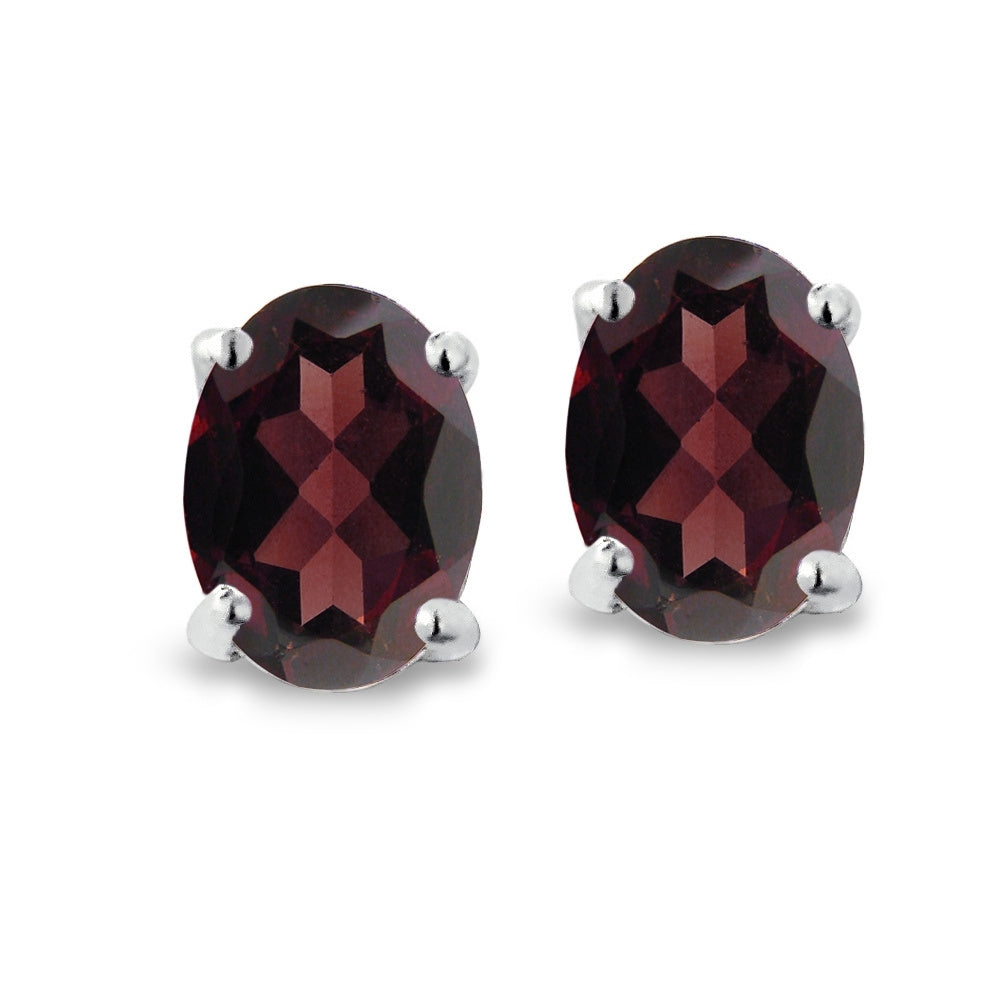 Sterling Silver 1 Ct Garnet 6x4 Oval Stud Earrings