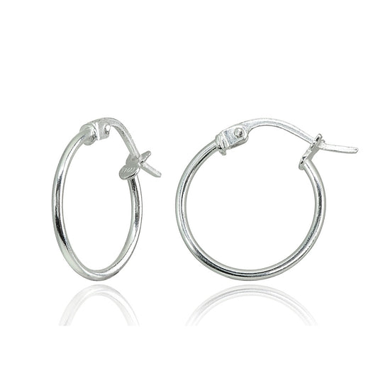 925 Silver Tiny Small 15mm Polished Round Thin Lightweight Unisex Hoop Earrings