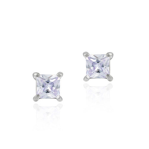 Sterling Silver Lavender CZ Square Stud Earrings