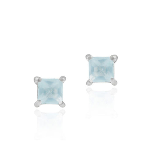 Sterling Silver Aqua CZ Square Stud Earrings