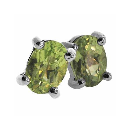 Sterling Silver .925 Genuine Peridot stone oval stud Earrings