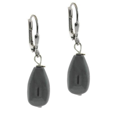 Sterling Silver Hematite Teardrop Lever-Back Earrings