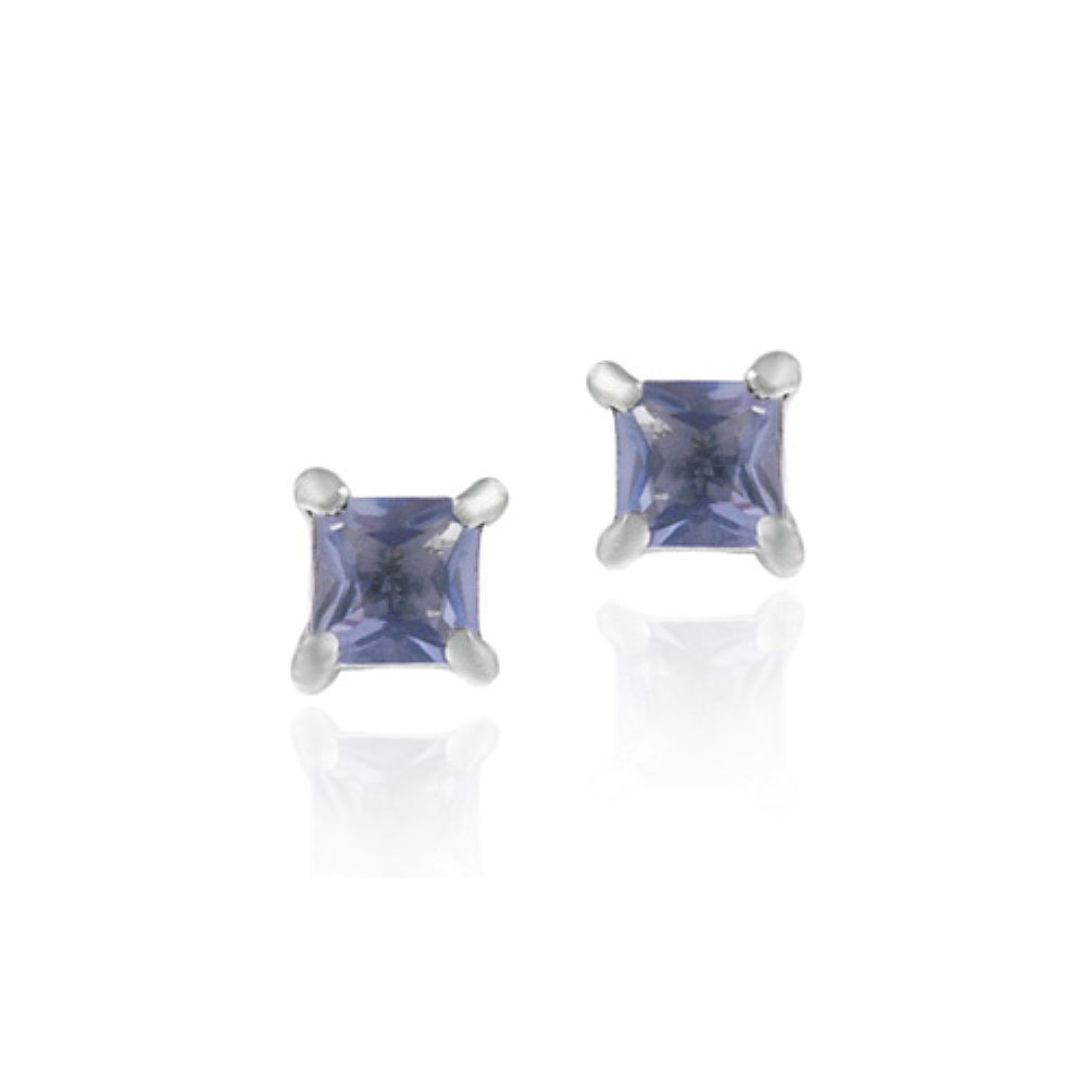 Sterling Silver Tanzanite CZ Square Stud Earrings