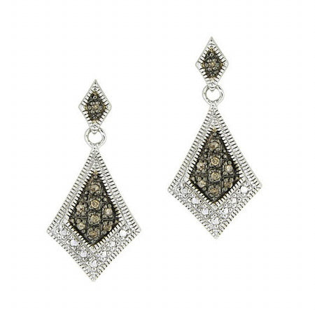 Sterling Silver 1/5 ct. TDW Champagne Diamond Geometric Earrings