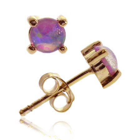 18K Gold Over Sterling Silver Created Pink Opal 6mm Round Stud Earrings