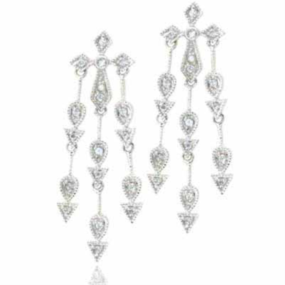 Sterling Silver Simulated Diamond CZ Three strand Cross Chandelier Earrings