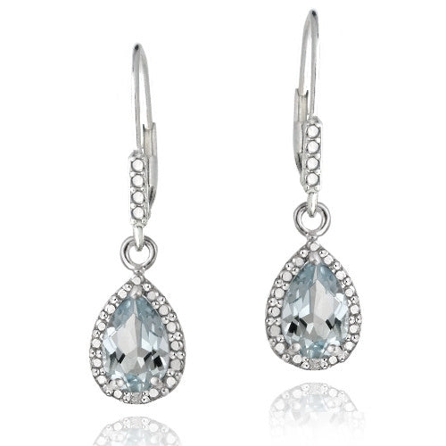 Sterling Silver 3ct Blue Topaz & Diamond Accent Teardrop Leverback Earrings