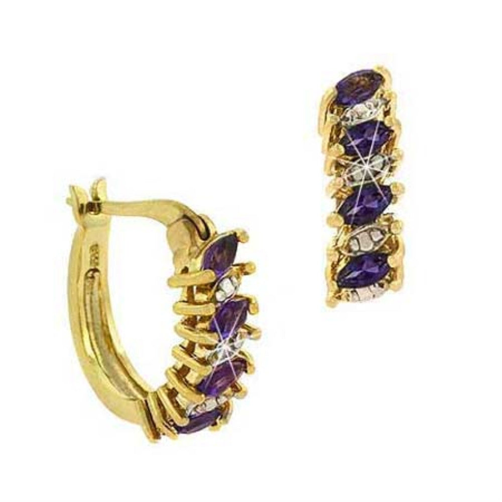 18K Gold over Sterling Silver Amethyst & Diamond Accent Hoop Earrings