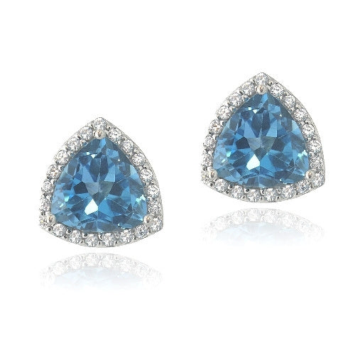 Sterling Silver 6.5ct London Blue Topaz & CZ Trillion Stud Earrings