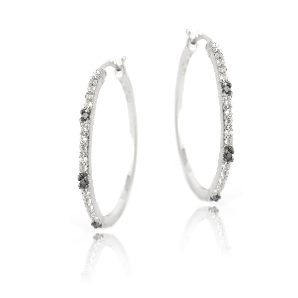 Sterling Silver .06ct Black Diamond & White Topaz Hoop Earrings