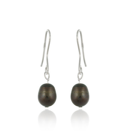 Sterling Silver Baroque Freshwater Cultured Brown Pearl Earrings