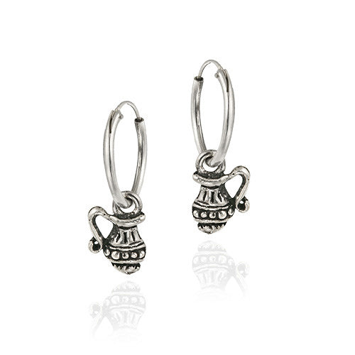 Sterling Silver Dangling Jug Small Hoop Earrings