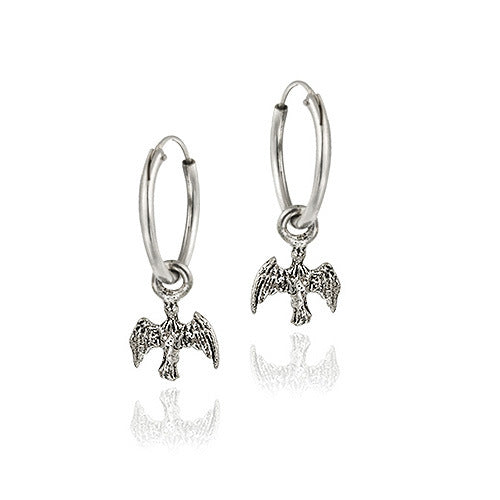 Sterling Silver Dangling Angel Small Hoop Earrings