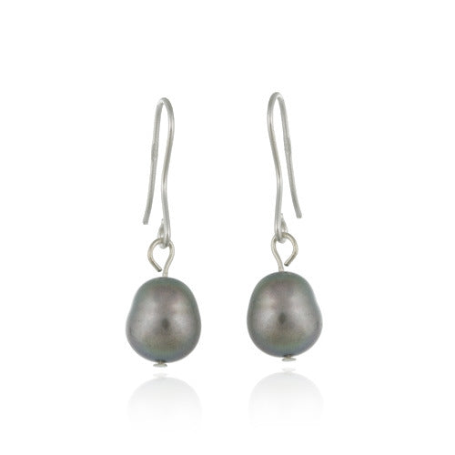 Sterling Silver Baroque Freshwater Cultured Grey Pearl Earrings