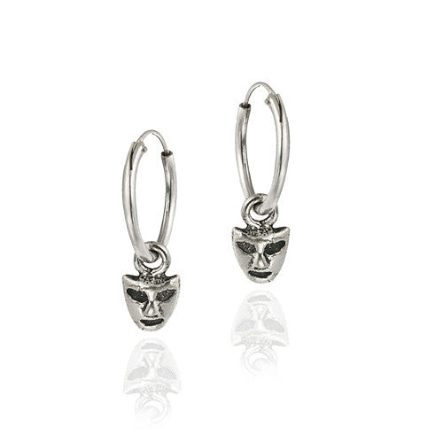 Sterling Silver Dangling Mask Small Hoop Earrings