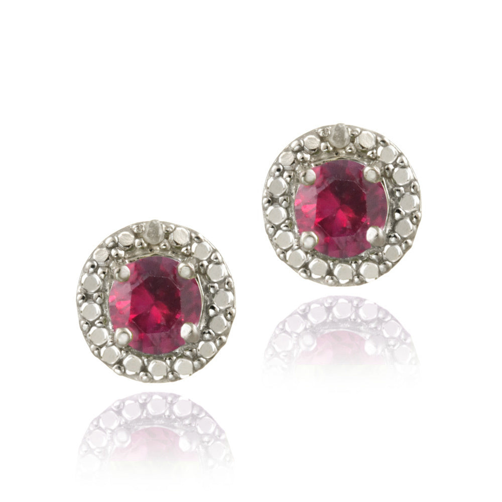 Sterling Silver Created Pink Sapphire & Diamond Accent Stud Earrings