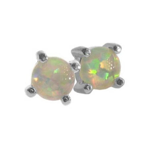 Sterling Silver 4mm Round Created White Opal Stone Stud Earrings