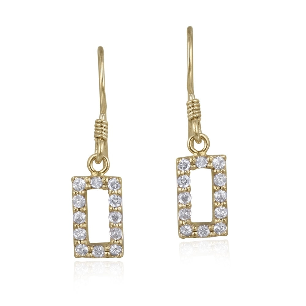 18K Gold over Sterling Silver CZ Open Rectangle Dangle Earrings