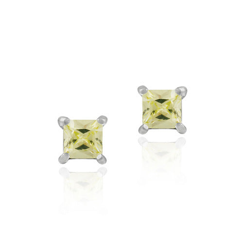 Sterling Silver Light Green CZ Square Stud Earrings