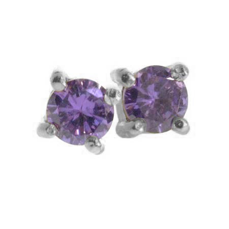 Sterling Silver Simulated Amethyst Stone 6mm round circle stud Earrings