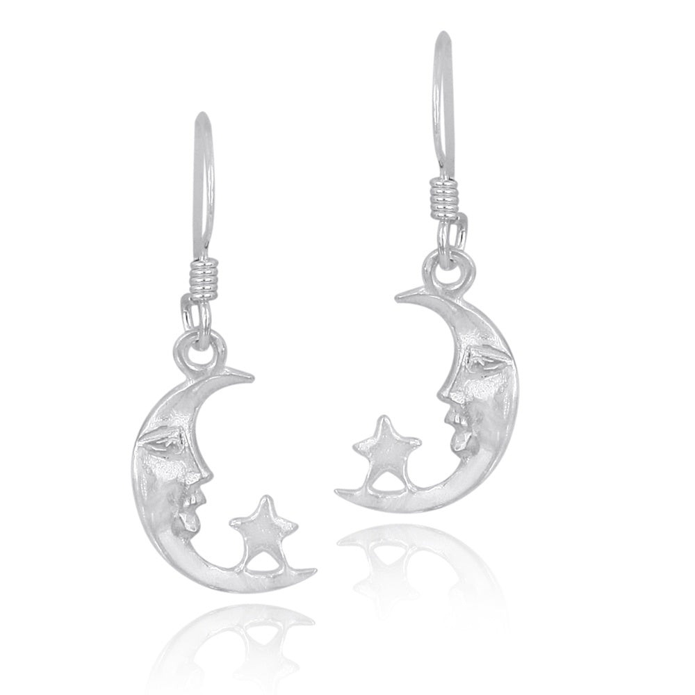 Sterling Silver Man on the Moon & Star Dangle Earrings