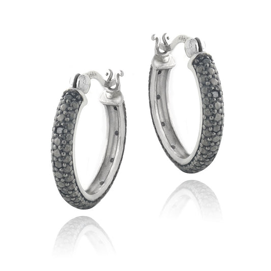 1/5ct Black Diamond Round Hoop Earrings