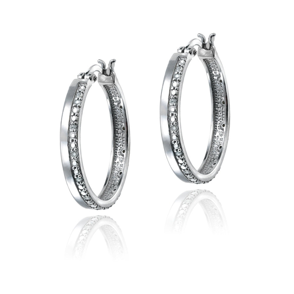 Silver Tone 1/4ct Diamond Hoop Earrings