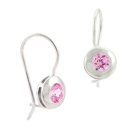 Sterling Silver Pink CZ Round Drop Earrings