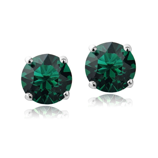 Sterling Silver Emerald Swarovski Elements May Birthstone Stud Earrings