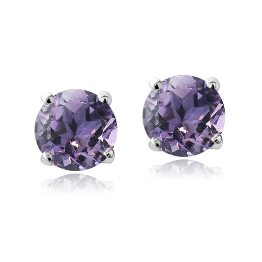 Sterling Silver Amethyst Swarovski Elements February Birthstone Stud Earrings