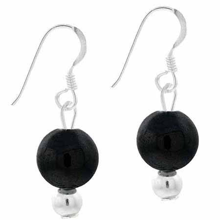 Sterling Silver 8mm Onyx Bead Dangle Earrings