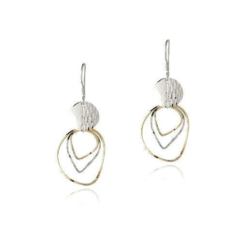 Sterling Silver Two-Tone Wavy Circles Dangle Earrings