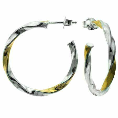 Sterling Silver and 18K Gold over Silver Two Tone Twist Hoop Earrings