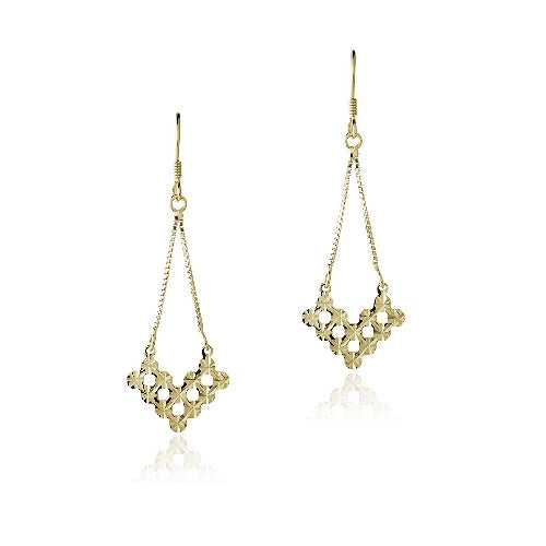 18K Gold over Sterling Silver V Shape Cut-Out Chandelier Earrings